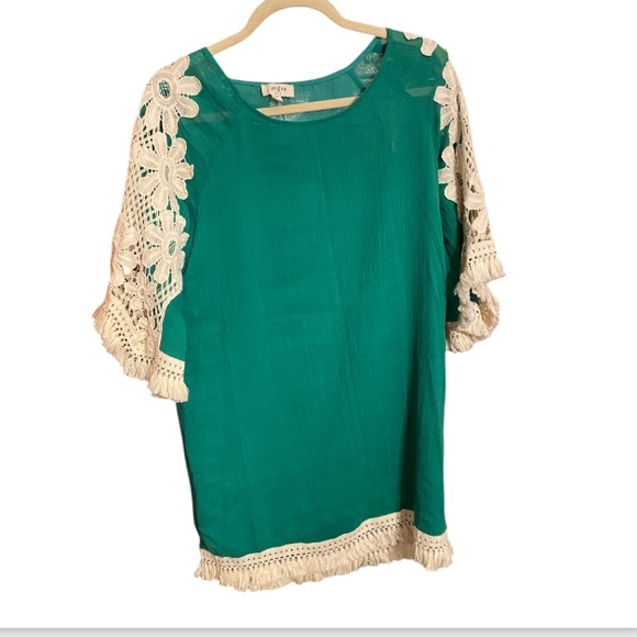 Umgee Emerald Green Crochet Lace-Trimmed Dress Size Small - Picture 1 of 8